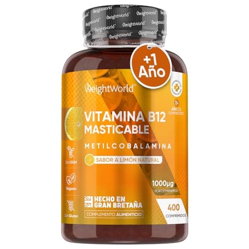 Vitamina B12 Masticable 1000mcg, 400 Comprimidos Veganos, Sabor a Limón Natural - Más de 1 Año de Suministro Para el Cansancio y el Metabolismo, B12 Metilcobalamina, Mayor Absorción que Comprimidos