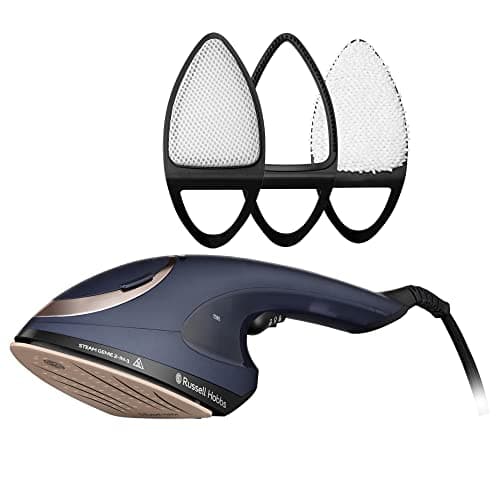 Russell Hobbs Plancha de Ropa Steam Genie 2in1- Diseño 2 en 1: Vapor Vertical y Plancha Tradicional, 1800 W, Suela Cerámica, 3 Accesorios: Ropa Delicada, Tapicería y Quitapelusas, Azul - 28370-56