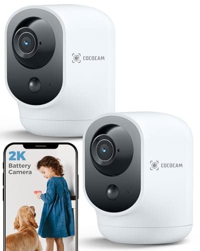 COCOCAM 2PCS 2K Camara Vigilancia WiFi Interior Sin Cable con Batería 5200mAh, 355°P 90°T, Inalámbrica para Bebés Mascotas Cuidado Ancianos, Reconocimiento AI, Detección Humana PIR