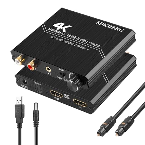 SDKDZKG HDMI 2.0 Convertidor de Audio, HDMI Óptico Toslink SPDIF 3.5mm Estéreo RCA L/R Salida de Audio Extractor, Control Volumen, Compatible 4K@60Hz HDCP 2.2 HDR 3D YUV 4:4:4, para PS4/5 BLU-Ray