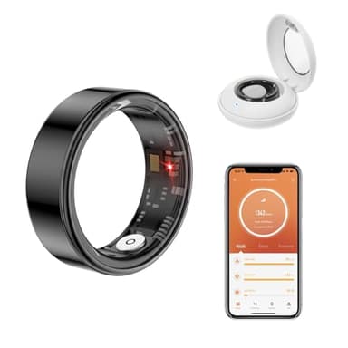 Smart Ring Hombre y Mujer, Smartring Fitness Tracker con Estuche de Carga, IP68 Resistente al Agua, frecuencia cardíaca, oxígeno en Sangre, sueño, Deportes,Talla 9