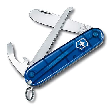 Victorinox My First Victorinox Navaja Multiuso Suiza, Cuchillo bolsillo, Regalo, 9 Funciones, Hoja sin punta, Abrelatas, Azul transp
