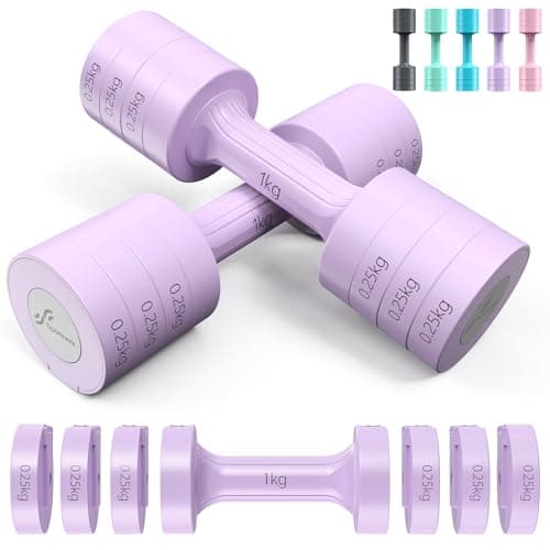 Sportneer Juego de mancuernas ajustables: cada una de 1 kg/1,5 kg/2 kg/2,5 kg (2 kg a 5 kg por par), juego de mancuernas 4 en 1 para mujer, pesas para mujer, par de mancuernas ajustables para gimnasio