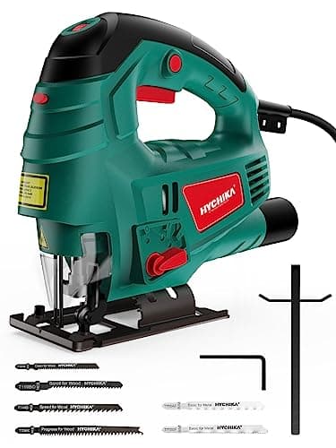 HYCHIKA Sierra de Calar 800W, Caladora con Láser, 800-3000SPM Motor de Cobre, ±45°Corte, 7 Velocidades Ajustables, Sierra Calar Eléctrica con 6 Hojas para Cotar Metal, Madera y Plástico