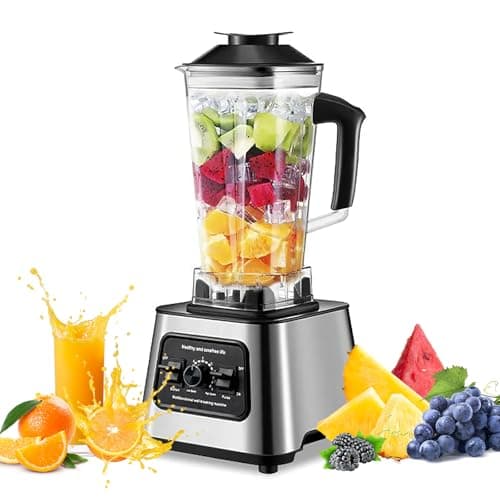 Batidora de Vaso de 6000W, 2 en 1Profesional Licuadora de 2L, Licuadoras Para Zumos y Batidos con 9 Velocidades, Cuchillas 4 Filos de acero inoxidable Blender,Función de Limpieza Automática