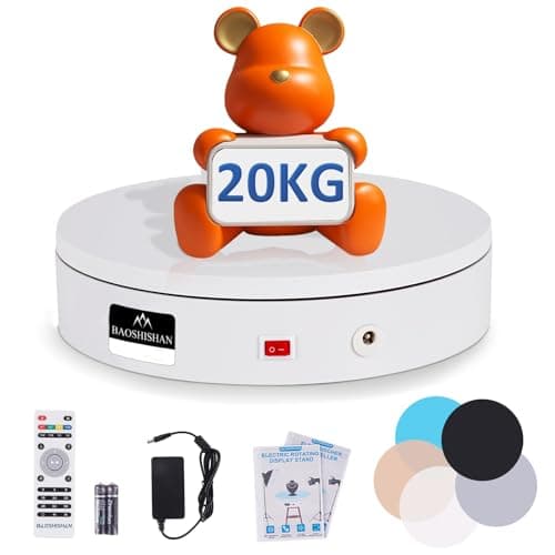 BAOSHISHAN Base Giratoria Eléctrica Plataforma Rotatoria 20cm 20kg 360° con Mando a Distancia para Fotografia Blanco