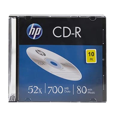 HP CD-R - 52 Discos en Blanco (80 minutos/700 MB), Paquete de 10 Discos Delgados con Caja de joyería
