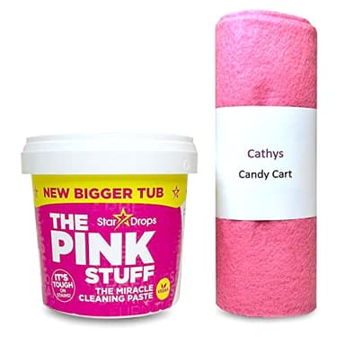 Cathys Candy Cart The Pink Stuff - Pasta de limpieza multiusos resistente para el hogar, para cocina, horno, baño, 850 g, incluye 1 paño de limpieza