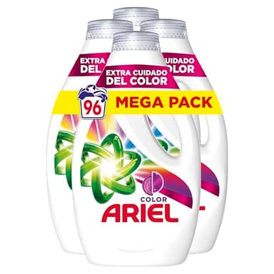 Ariel Detergente Lavadora Liquido 96 Lavados (4x24), Color, Jabon Cuidado Extra del Color, Limpieza Mejorada con la Tecnologia de limpieza en Ciclos Frios