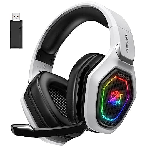 Ozeino Cascos Gaming Inalámbricos para PC/Ps5/Ps4, Auriculares Gaming Inalámbricos de 2,4GHz Wireless+Bluetooth, Baja Latencia Calidad de Sonido sin Pérdidas, Duración 30Hr+
