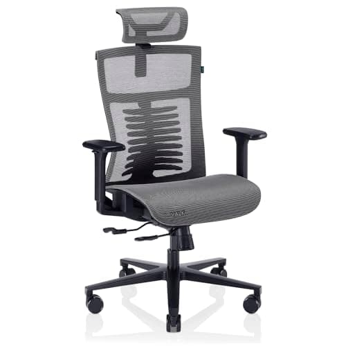 VALK Noma Office - Silla Gaming de Malla Transpirable, Silla Oficina Ergonomica, Reposabrazos 3D, Mecanismo Sincronizado con Asiento Deslizante, Base Aluminio, Reclinable (Gris/Negro)