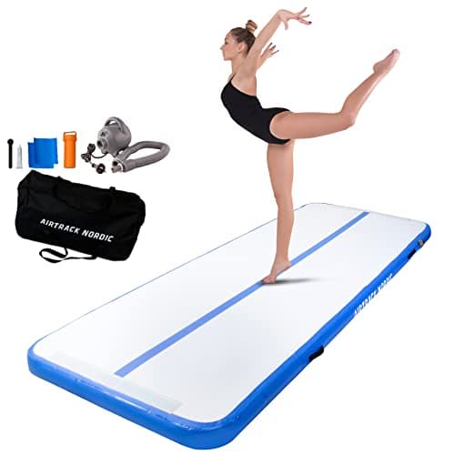 Airtrack Nordic Standard Gimnasia colchoneta inflable 3m - 8m - con bomba de aire eléctrica, esterilla inflable de gimnasia, ideal para gimnasia, yoga (4, azul)