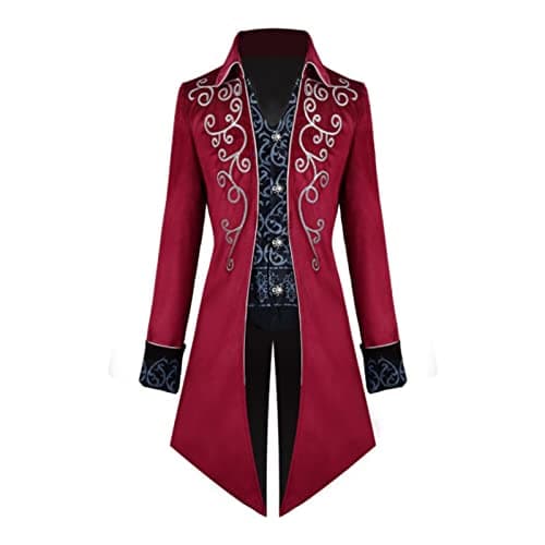 TSIRNK Disfraz steampunk para hombre, disfraces de Halloween para hombre, abrigo vintage steampunk para hombre (rojo, L)