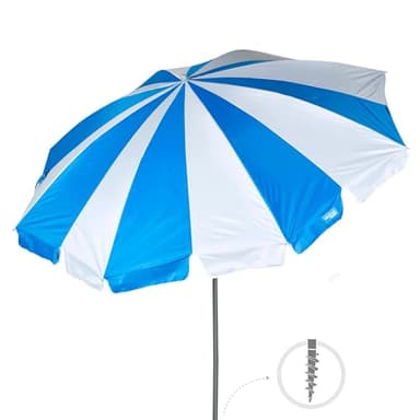 AKTIVE Sombrilla de playa, 200 cm, Franjas azul y blanco, Mástil acero, Inclinable y regulable en altura, Tejido poliéster Oxford, Protección UV50, Funda transporte, Sombrillas grandes (62345)