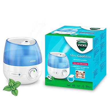 Vicks Mini Cool Mist Humidificador ultrasónico, Control de vapor ajustable, Tanque de 1.8 l, Uso doméstico en dormitorios y oficinas, Habitaciones de hasta 15 m², 2 VapoPads incluídos, VUL525