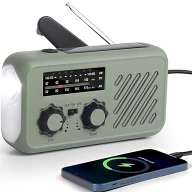 Radio de Emergencia Portátil, FM/Am Emergency Radio con Solar Recargable Radio de Dinamo con Manivela con Linterna LED y Luz de Lectura 2000mAh Powerbank SOS Alarma USB Radio de Camping al Aire Libre