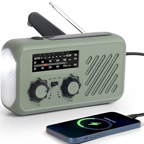 Radio de Emergencia Portátil, FM/Am Emergency Radio con Solar Recargable Radio de Dinamo con Manivela con Linterna LED y Luz de Lectura 2000mAh Powerbank SOS Alarma USB Radio de Camping al Aire Libre
