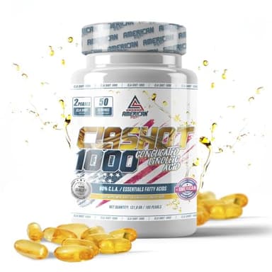 AS American Suplement | CLA Shot 1000 mg | 100 Cápsulas | Ayuda a la Definición Muscular | Elimina el Apetito y la Ansedad | Ácido Linoleico Conjugado | Elaborado a Partir de Aceite de Cártamo