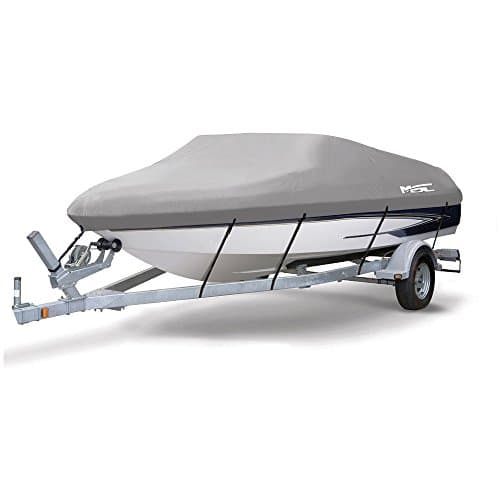 MSC Heavy Duty 600D Marine Grado de poliéster lienzo remolque impermeable cubierta de barco, se adapta a V Hull, Tri-Hull, Runabout Boat Cover, Model B - Length:14'-16' Beam width: up to 90", Gris