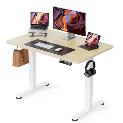 ErGear Escritorio Elevable Eléctrico, Mesa Ajustable en Altura 100x60 cm, Mesa de Oficina con Panel Inteligente de 4 Memorias, Escritorio con Gancho para Mochila y Tablero Ensamblado (Natural)