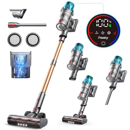 Fieety Aspiradora sin Cable 45kPa/550w/60Min Escoba Aspirador sin Cable Potente Aspiradora Vertical con Luz LED, Aspiradora Escoba Antienreda LED Pantalla Táctil para Suelo/Alfombra, Carga en Pared
