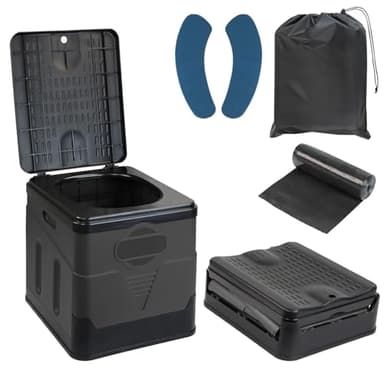 Montafox Camping portátil WC Plegable MAX 150 kg WC Orinal Plegable de Viaje 12 Bolsas de Aseo Estable para Camping al Aire Libre, Color:Gris/Negro