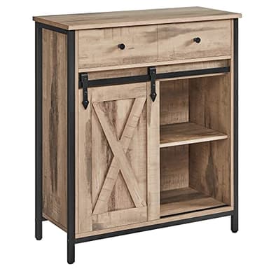 VASAGLE Aparador, Armario de Cocina, Armario de Almacenamiento, con Puerta corredera, 30 x 70 x 80 cm, Estante Ajustable, Estilo rústico, para Sala de Estar, marrón Roble-Negro LSC100B50