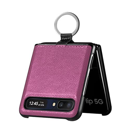 SEAHAI Funda para Samsung Galaxy Z Flip 5G/4G, Ultradelgado Prima PC Cuero Terminar Anti-rasguños Estuche, Retro y Liviana Carcasa con Cinta y 360 Grados Anillo - Púrpura