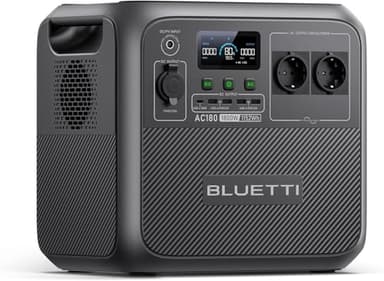 BLUETTI AC180 Generador Solar Portátil, 1152Wh LiFePO4 Batería con 2 salidas AC 1800W (2700W Pico), 0-80% en 45 Min, Estación de Energía Solar para Camping, Viajes, Cortes de Electricidad