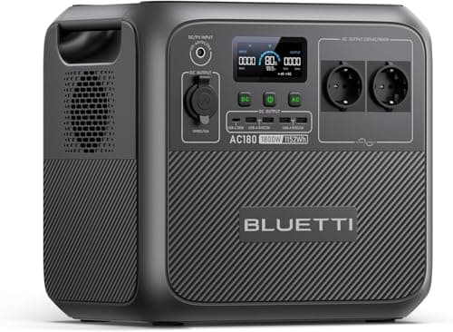 BLUETTI AC180 Generador Solar Portátil, 1152Wh LiFePO4 Batería con 2 salidas AC 1800W (2700W Pico), 0-80% en 45 Min, Estación de Energía Solar para Camping, Viajes, Cortes de Electricidad