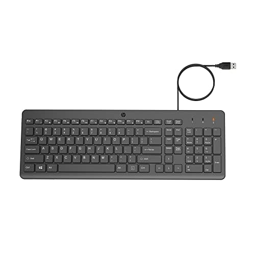 HP 150 Teclado QWERTY Español con Cable - (Indicadores LED, Puerto USB-A, 12 Teclas de Atajos, Windows 10, Windows 11) Color Negro