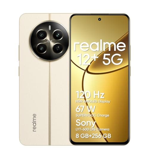 realme 12+ Teléfono Móvil 5G, 8+256GB, Cámara para Retratos Sony LYT-600 OIS, Pantalla AMOLED ultrafluida de 120 Hz, Conjunto de Chips Dimensity 7050 5G, 5000 mAh, NFC, Beige, no Incluye Adaptador