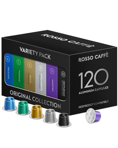 ROSSO CAFFÈ 120 Cápsulas de Café Compatibles con Máquinas Nespresso - Sabor y Aroma Excepcionales - Paquete Variado, 6 Sabores x 20-100% Reciclable