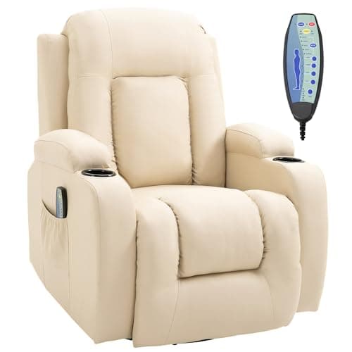 HOMCOM Sillón de Masaje Reclinable hasta 150° Silla para Relajación Sillón Relax con 8 Puntos de Masaje Vibrante Función de Calefacción Lumbar Mando a Distancia 85x94x104 cm Crema