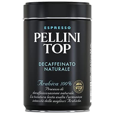 Pellini Top Descafeinado Natural, Café Descafeinado Molido para Moka con Notas de Caramelo y Chocolate, Mezcla 100% Arábica, Envase de 250g