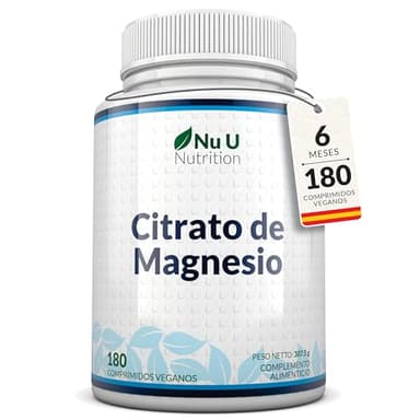 Citrato de Magnesio Puro 700mg - 180 Comprimidos Veganos - 6 Meses de Suministro - 200mg de Magnesium Elemental de Alta Biodisponibilidad - Fabricado en Europa - Nu U Nutrition