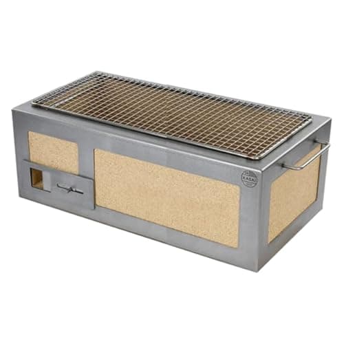 Kasai Japanese Grills, Parrilla Kasai Konro de longitud media con marco de acero inoxidable, fabricada en Reino Unido en asociación con Tommy Banks, tamaño mediano para 4-8 personas