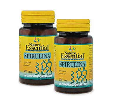 Nature Essential | Espirulina 400 mg | Fuente de Vitaminas y Minerales | Contribuye a Incrementar la Masa Muscular y a la Bajada de Peso | 100 Comprimidos | Pack 2 unidades