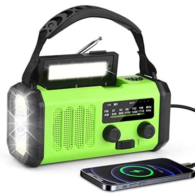 Radio solar portátil de 10000 mAh, radio de emergencia AM/FM con batería recargable de 10000 mAh, linterna LED de 3 modos, lámpara de lectura LED, alarma SOS, dinamo de manivela y puerto USB para