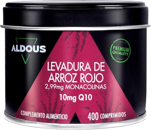 Levadura de Arroz Rojo Coenzima Q10 Baja tu Colesterol - 400 Comprimidos - Función Normal del Corazón - Para Más de 1 Año - 2,99 mg de Monacolina Pura - Libre de Citrinina - Monacolina K - Aldous