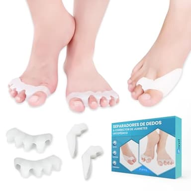 Pixvil| Separador Dedos Pie | Incluye 4 uds| 2 Separadores de Dedos + 2 Corrector Juanetes | Alivio del Dolor, Alineación Natural | Separadores de Dedos de los Pies para Comodidad de Todo el Día