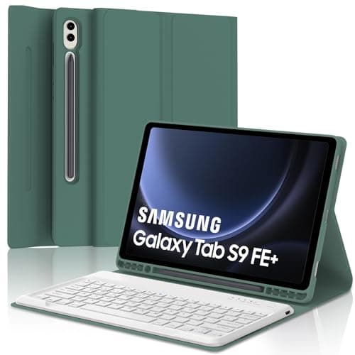 IVEOPPE Teclado Samsung Galaxy Tab S9 FE+ 12.4" 2023, Teclado Samsung Tab S9 FE Plus, Funda Teclado España Ñ Bluetooth Samsung Galaxy Tab S9 Plus 12,4" 2023 (SM-X810/X816B/X818U), Verde Oscuro