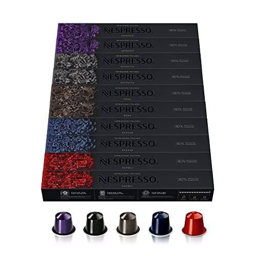 Nespresso Original Selección de Cafés Intensos, 100 Cápsulas (20 Ristretto, 20 Arpeggio, 20 Roma, 20 Kazaar y 20 Napoli) para Máquina de Café, Cafetera, Tueste Intenso