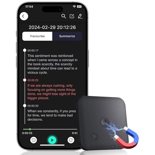 SOXOI Grabadora de Voz IA, Grabadora Mini Magnética de 64GB con ChatGPT 4o para Transcripción y Resumen en 102 Idiomas, Grabación con Un Toque, Grabadora de Voz para Conferencias/Llamadas