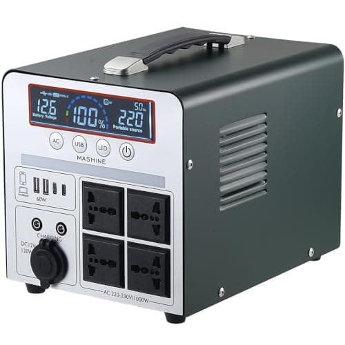 Power Station 1000W/666Wh, Mashine Generador Portátil Recargable con Batería de Reserva para Camping, Autocaravanas, Drones, Primeros Auxilios e Iluminación Exterior, con 4 Tomas de CA