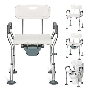 REAQER Silla de baño para personas mayores, silla de noche para adultos, silla de inodoro para personas mayores, altura ajustable