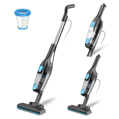Aspiradora con Cable, Aspiradora Escoba con Cable Potente 20Kpa 600W, 3 en 1 Aspiradora sin Bolsa con 5m Cable, Aspiradora Vertical Ligero Anti-Enredos para Alfombras de Pelo de Mascotas Pisos Duros