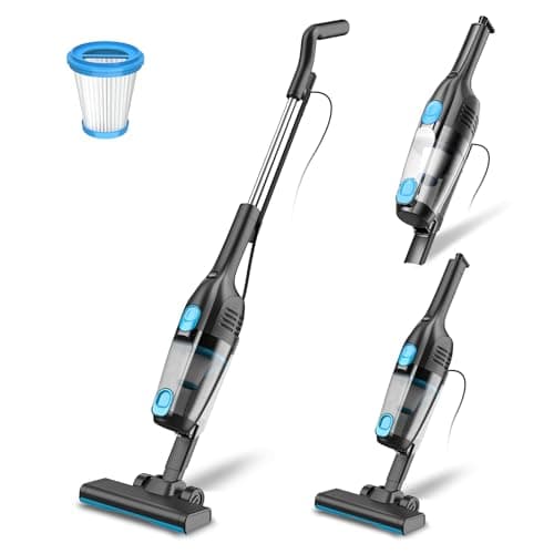 Aspiradora con Cable, Aspiradora Escoba con Cable Potente 20Kpa 600W, 3 en 1 Aspiradora sin Bolsa con 5m Cable, Aspiradora Vertical Ligero Anti-Enredos para Alfombras de Pelo de Mascotas Pisos Duros