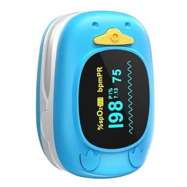 HealthTree Monitor portátil de saturación de oxígeno en sangre con punta de dedo, oxímetro de pulso pediátrico con pantalla OLED, 2 pilas AAA incluidas, adecuado para bebés y niños