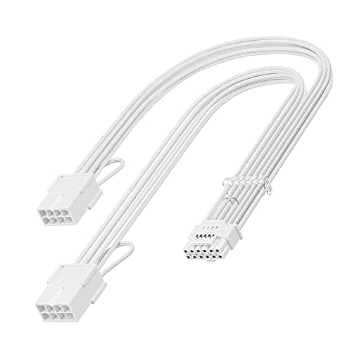 Fasgear Cable de extensión PCI-e 5.0 12VHPWR 30 cm,16 (12+4) pines macho a PCIE 5.0 2x8 (6+2) pines hembra con 4 peines,cable GPU de 16 AWG compatible con GeForce RTX 4070,4080,4090,3090(blanco)